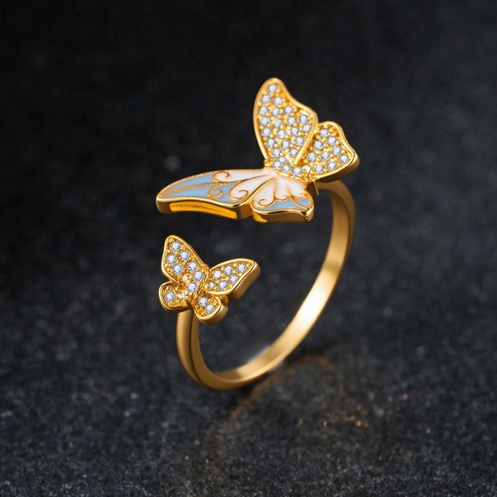 Elegant Butterfly Zircon Ring Delicate Finger Jewelry Sweet Butterfly Open Ring  Ladies Jewelry