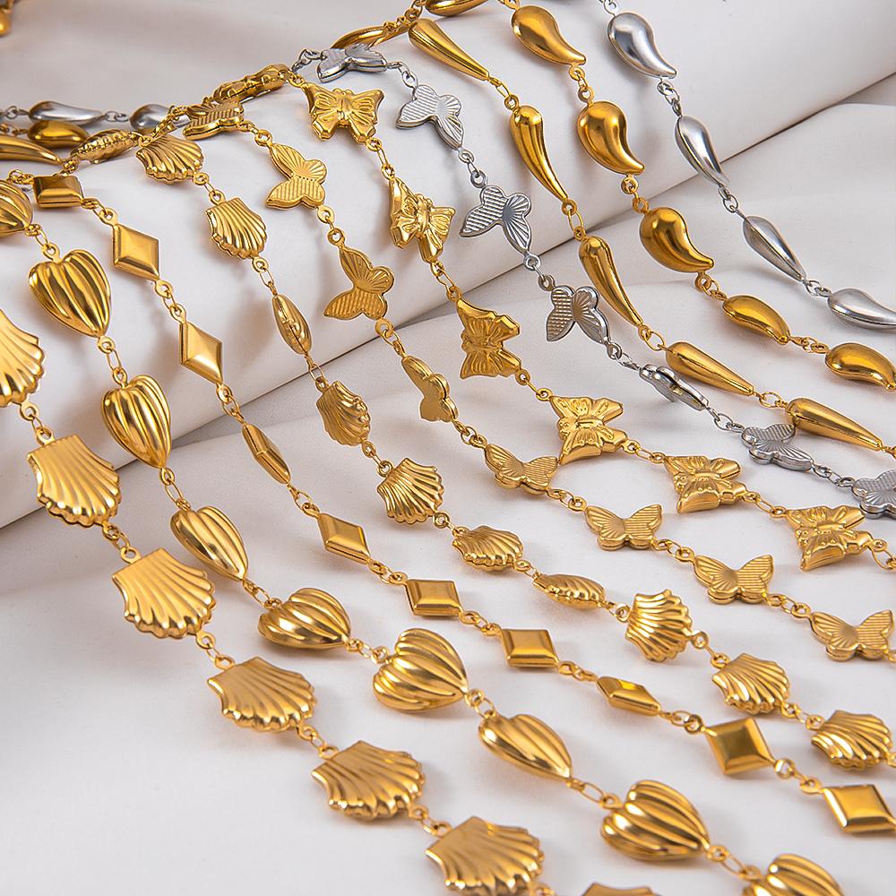 1M Stainless Steel Hip Hop Punk Butterfly Heart Ocean Shell Chain DIY Jewelry Necklace Bracelet Gold Plated Necklace Components