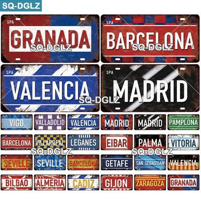 [SQ-DGLZ] Spanien Stadt 15x30cm Platte Metallschild Vintage Plakette Blechschild Wanddekoration Bar Dekor BARCELONA/MADRID/SEVILLE Flagge Poster