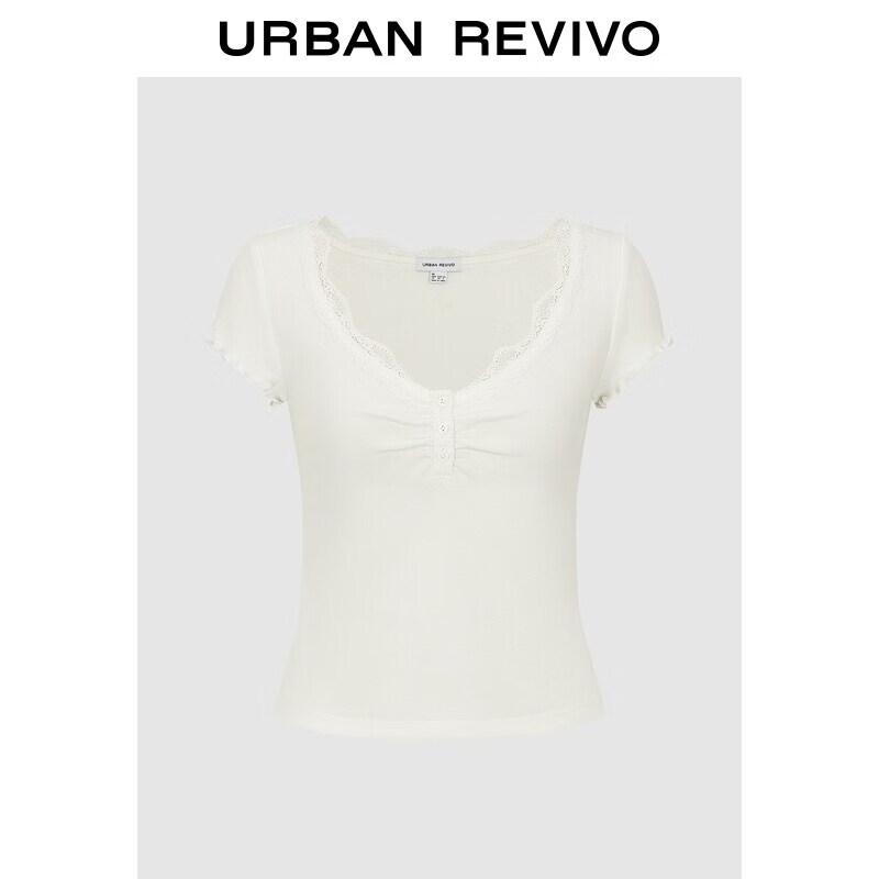 Women s Textured Lace Trim Short Sleeve T-Shirt S