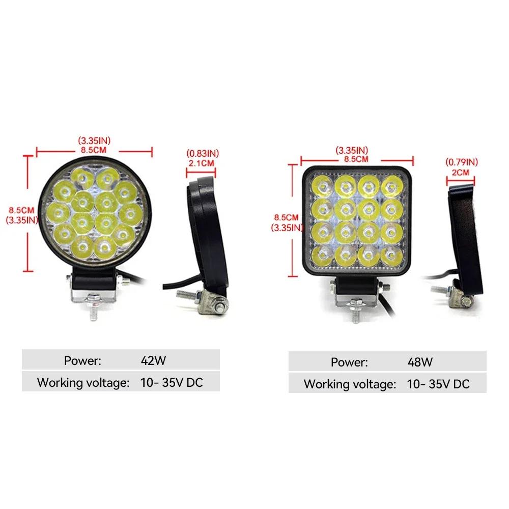 48W Auto LED Bar Arbeitsscheinwerfer MINI 16SMD Runder Quadratischer Arbeitsscheinwerfer 12V Auto Licht Nebelscheinwerfer Offroad für ATV SUV Scheinwerfer Universal