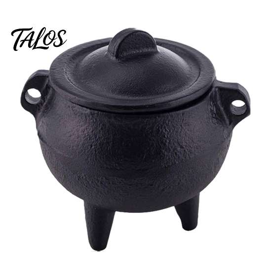 Industrial Style Ornament Vintage Tripod Incense Burner Holder with Lid, Cast Iron Burner, Metal Cauldron Black Matte Censer Censer, Cone Coil