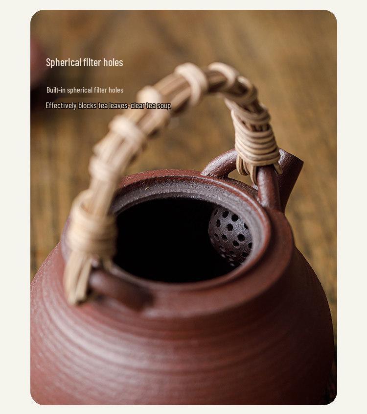 Guanlan Retro Chinese Coarse Pottery Tea Stove Set with Handle for Outdoor Camping