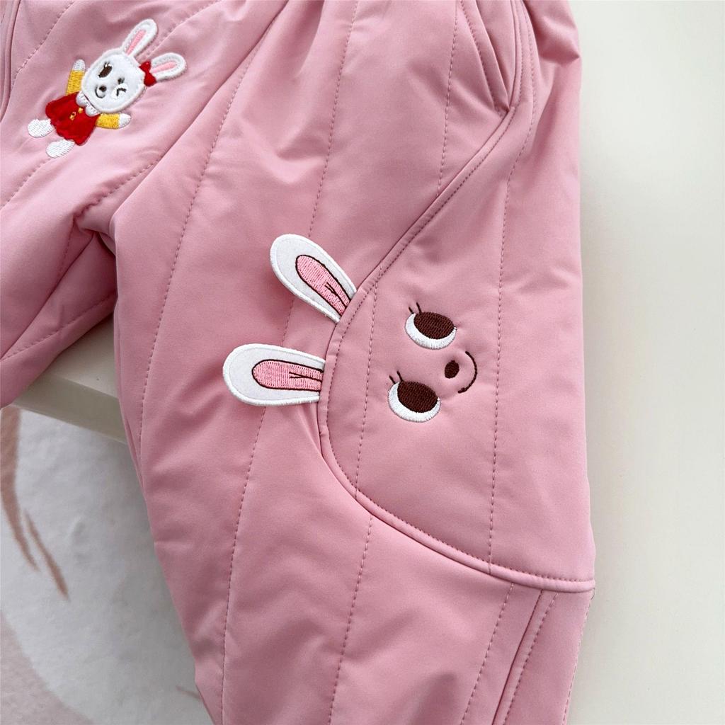 Men's, Women's, and Children's Warm Cotton Pants with Little Bear and Rabbit Design, Featuring 3D Ears - Style 9085 for Autumn/Winter.