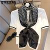 Women's Silk Scarf Printed Decoration Black and White Stripes Versatile Large Square Scarf