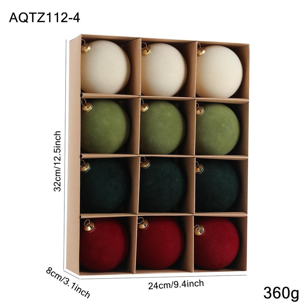 Set of 6 Christmas Tree Ornaments: 8cm Plastic Flocking Colored Balls