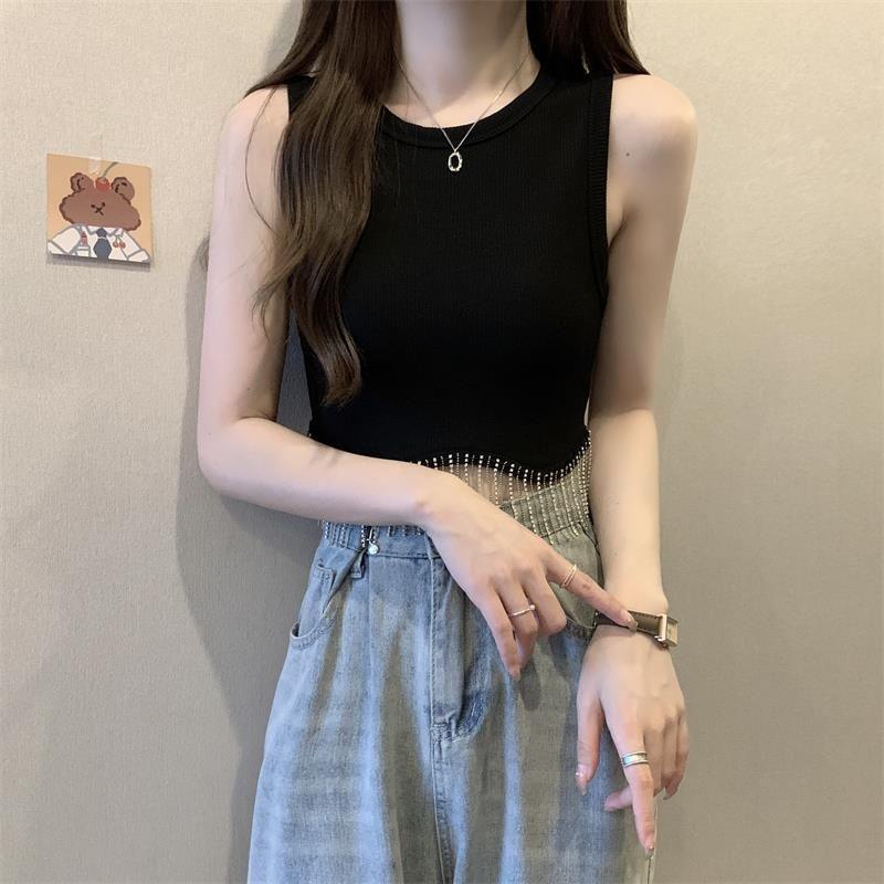

Chic Rhinestone Fringe Camisole Tank: Summer Spicy Girl Design M (80-100 jin) чёрный