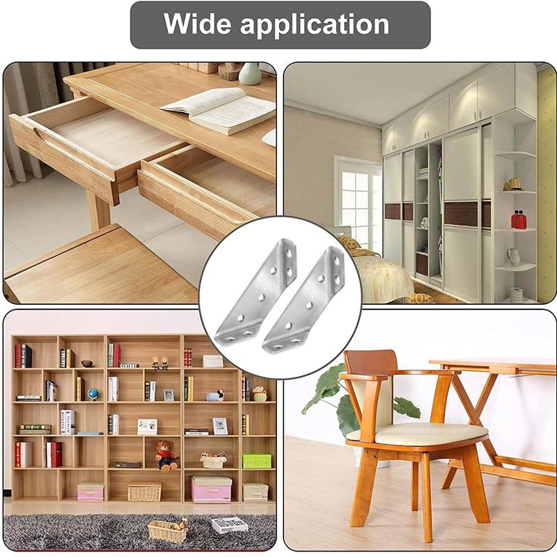 Stainless Steel Corner Brace Furniture Corner Bracket Cabinet Drawer Fastener With Screw Support Angle Code for Shelf
