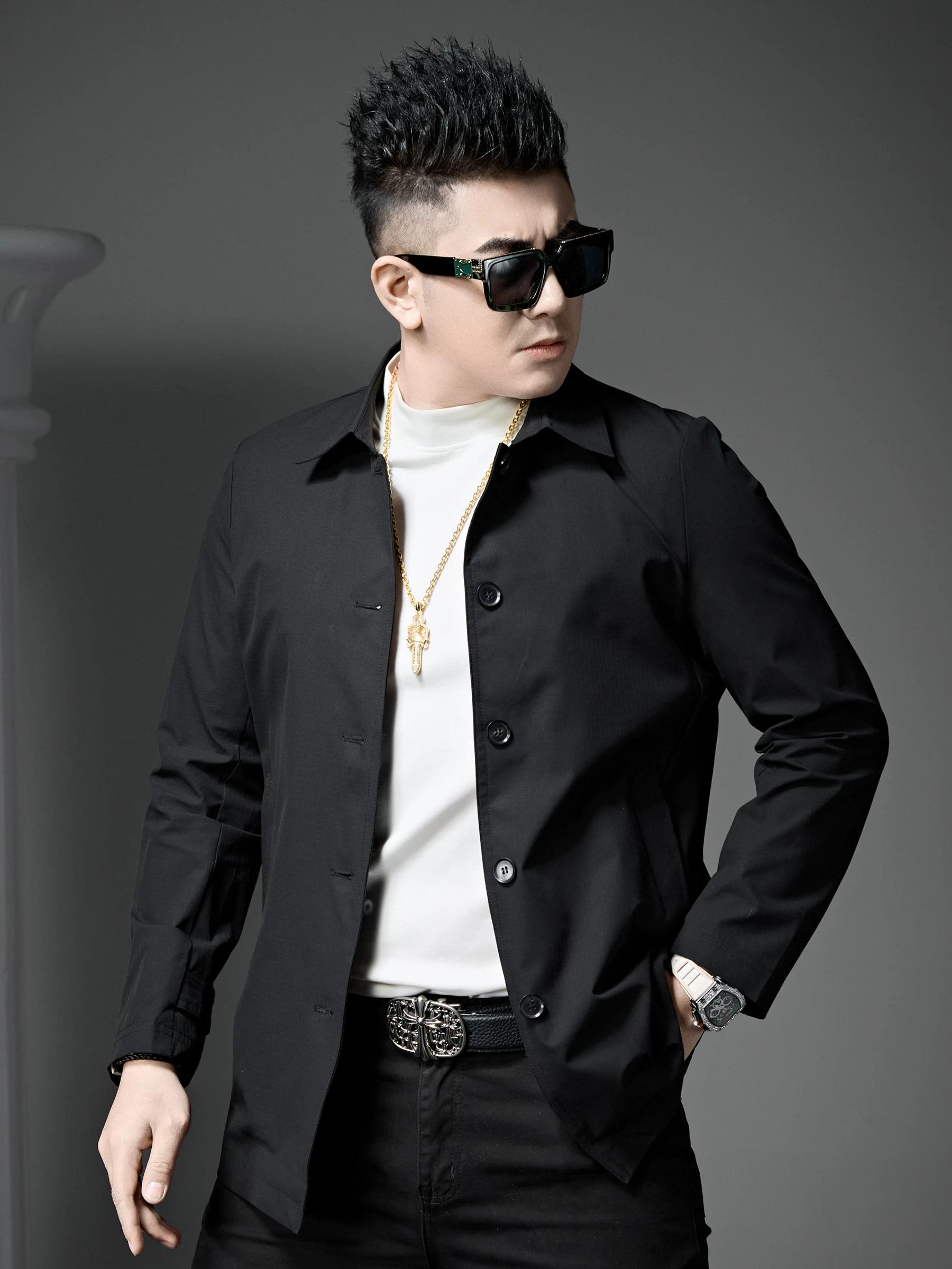 

European Style 2025 Autumn New Business Casual Lapel Jacket Men s Trendy Solid Color Mid-Length Coat Men s Top 5XL (97.5-105kg) чёрный