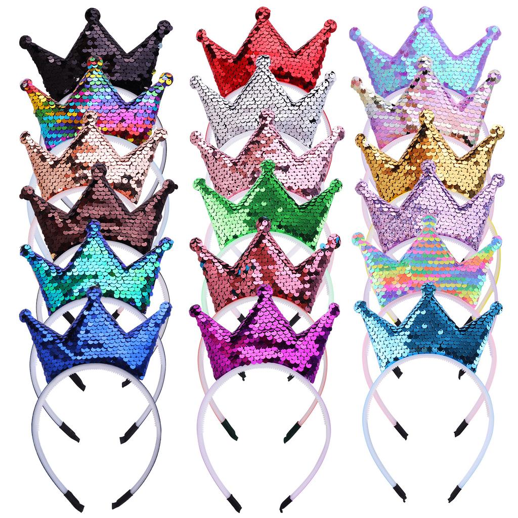 Kids Girl Sequins Crown Headband for Women Sweet Birthday Party Festival Decoration Headwear Hairband