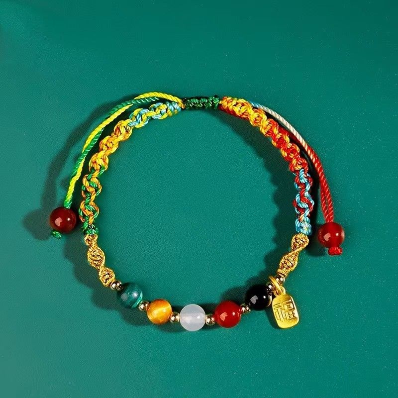 Colorful Rope Bracelet Hand-Woven Ancient Tradition Colorful Wire Five Gods of Wealth Carrying Strap 2025 New Arrival