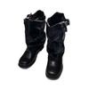 Stiefel Damen Sommer neu High-End schwarze Western-Cowboystiefel dicker Absatz plissierte Stiefel mittelhohe Stiefel