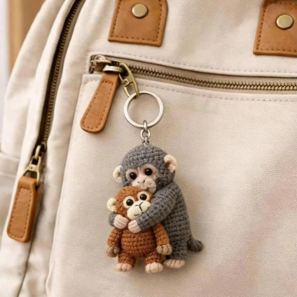 Handmade Monkey Keyring Bag Charm Knitted Doll Hanging Ornament Crochet Keychain  Daily Use