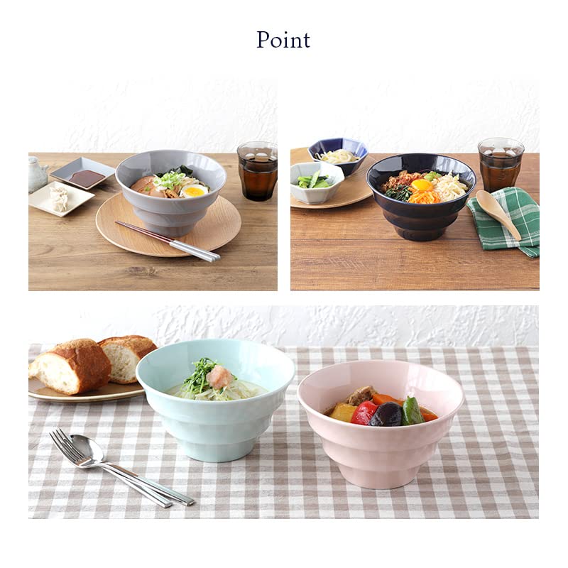 EAST stolní mísa Ramen, lehká, 19 cm, barevný okraj, Mino ware, navy, 712-028-02, made in Japan, stylová, vhodná do mikrovlnné trouby, vhodná do myčky