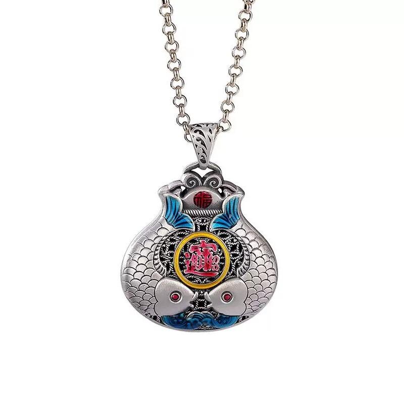 Vintage Klassisch Cloisonné Emaille Rosa Lila Zwei Fische Anhänger Halskette für Damen Charms Fein Neu in Schmuck