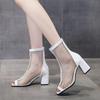 Summer Fashion Mesh Fish Mouth Short Tube High Heels Hollow Women Breathable Sandalias Mujer Boots Platform Zapatos Para Mujeres