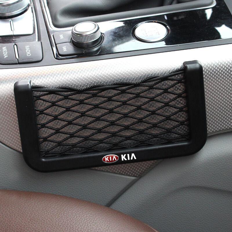 Car Organizer Storage Bag Auto Paste Net Pocket Phone Holder Car Goods For Kia Rio 3 K2 Ceed Cerato K3 Sportage 4 Picanto K5 Optima Sorento Forte
