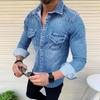 Camicia da uomo in denim lavato, manica lunga, slim, semplice, casual, giacca da pendolare