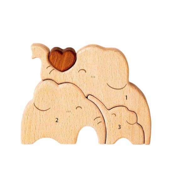 Holz Elefantenfamilie Puzzle Personalisiert 2/3/4/5 Familiennamen Elefanten Skulptur für Einweihungsdekor Weihnachten Muttertag Vatertag Geschenke
