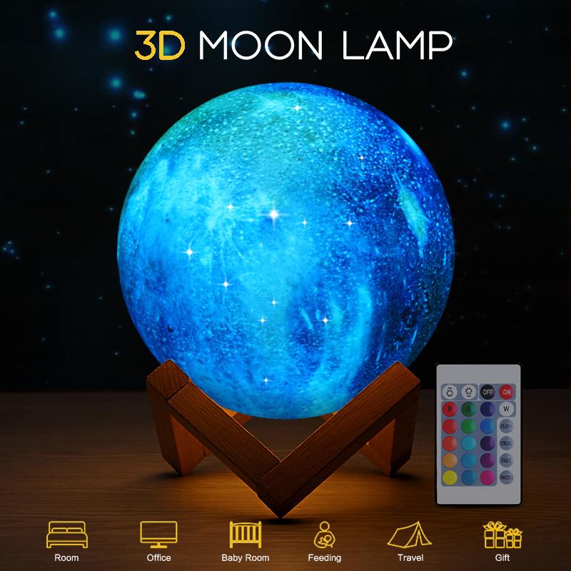 15Cm 16 Colors 3D Printing Remote Controlled Dimmable Rechargeable Moon Light Lamp Touch Control Lunar