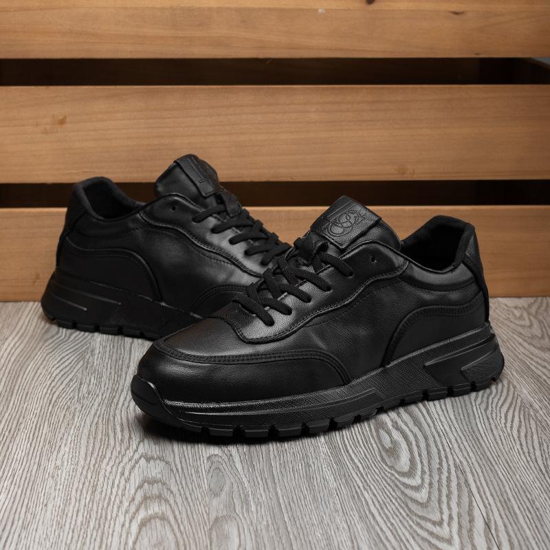 2025 direct supply autumn and winter leather men's shoes fashion thick-soled lace-up round head velvet thermal casual sports shoes