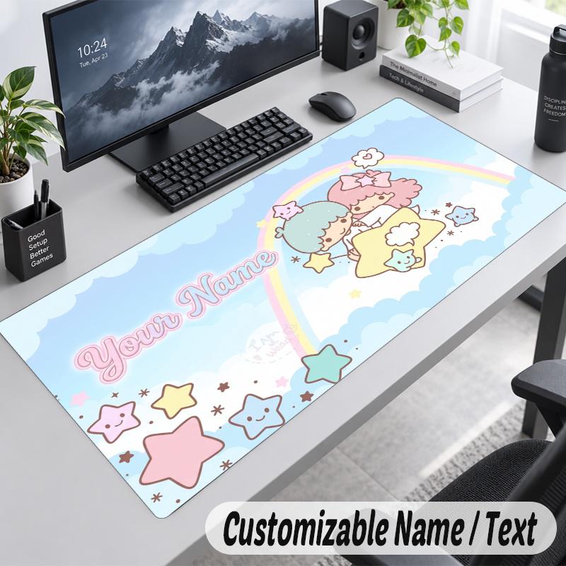 Little Twin Stars Personalized Large Mouse Pad Custom Name Text Extended Desk Mat Gaming Mousepad