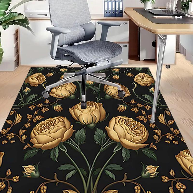 1PC Floral Pattern Golden Roses Extra Large Non-Slip Floor carpet, Office, family, bedroom, Studio - Large Area Rug Indoor Rugs, Vibrant Colors-W233