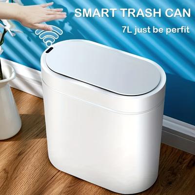 7L White/Grey Trash Can Smart Sensor Trash Can Automatic Household Electronic Kitchen Trash Bin Toilet Waterproof Narrow Seam Sensor Bin