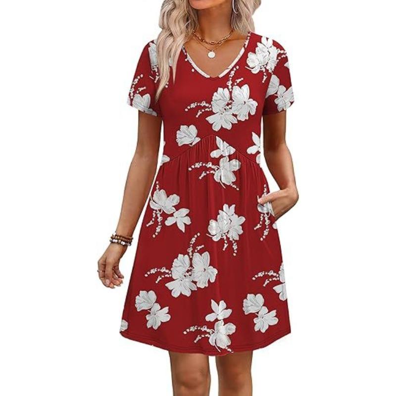 IHUASU Fashion Summer Spring Short Sleeve V-Neck Casual Dresses Unique Design