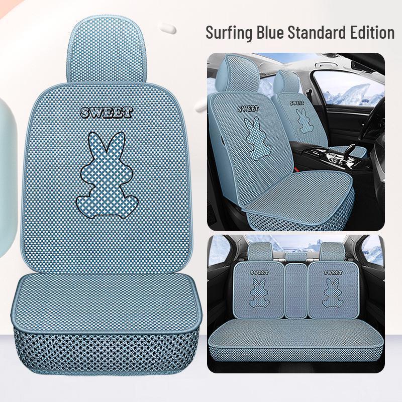 Universal Cartoon Ice Silk Car Seat Cover - Breathable, Cute, Cool, and Full Wrap for All Seasons.