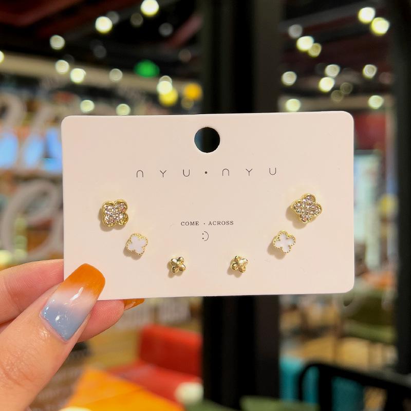 Temperament Earrings Silver Needle Douyin Same Geometric Opal Earrings