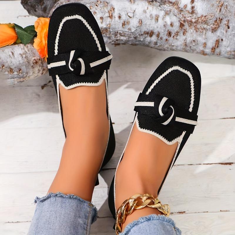 Women's Knot Design Flat Shoes, Casual Square Toe Slip On Shoes, Lightweight & Comfortable Shoes