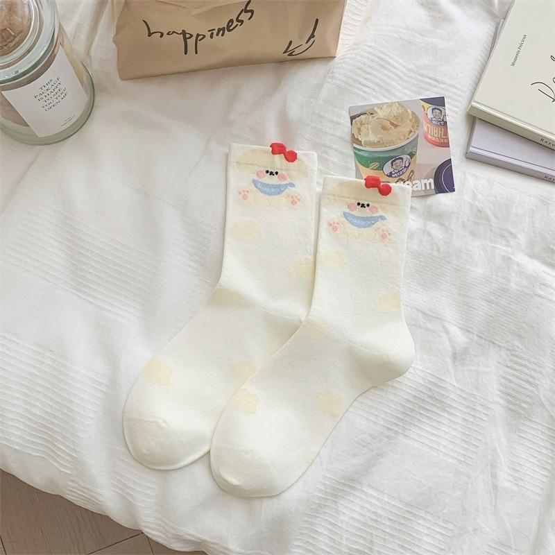 Three-Dimensional Cartoon Animal Socks Medium Tube Socks Hand-Painted Tide Socks Girl Dot Color Matching Pure Cotton Boneless Socks