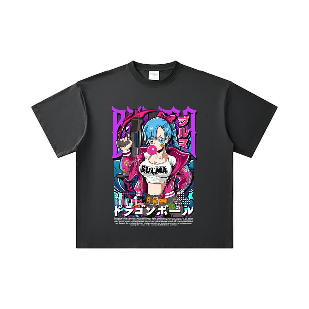 260 GSM Double Yarn 32 Count 100% Cotton Dragon Ball V66 Bulma Print Unisex Heavy Cotton T Shirt