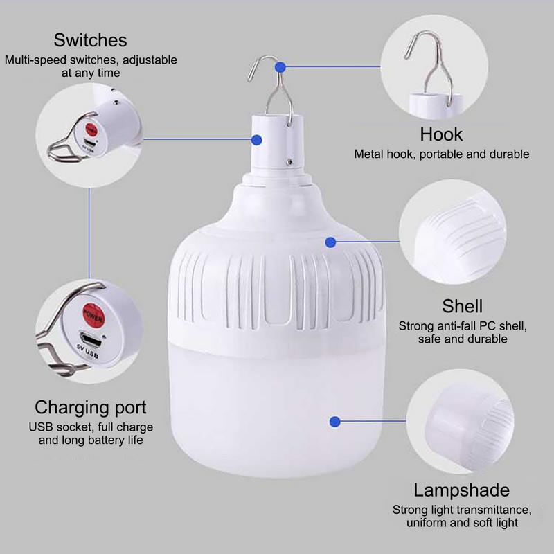 Portable USB Rechargeable LED Camping Lights Outdoor Emergency Bulb 3 Lighting Modes Waterproof Shell Light Bulb 170/220W