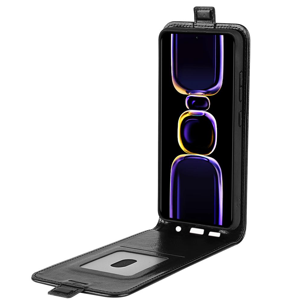 

For Xiaomi Poco F5 Pro 5G/Redmi K60 Pro 5G/K60 5G PU Leather Crazy Horse Texture Vertical Flip Phone Cover Card Holder Black