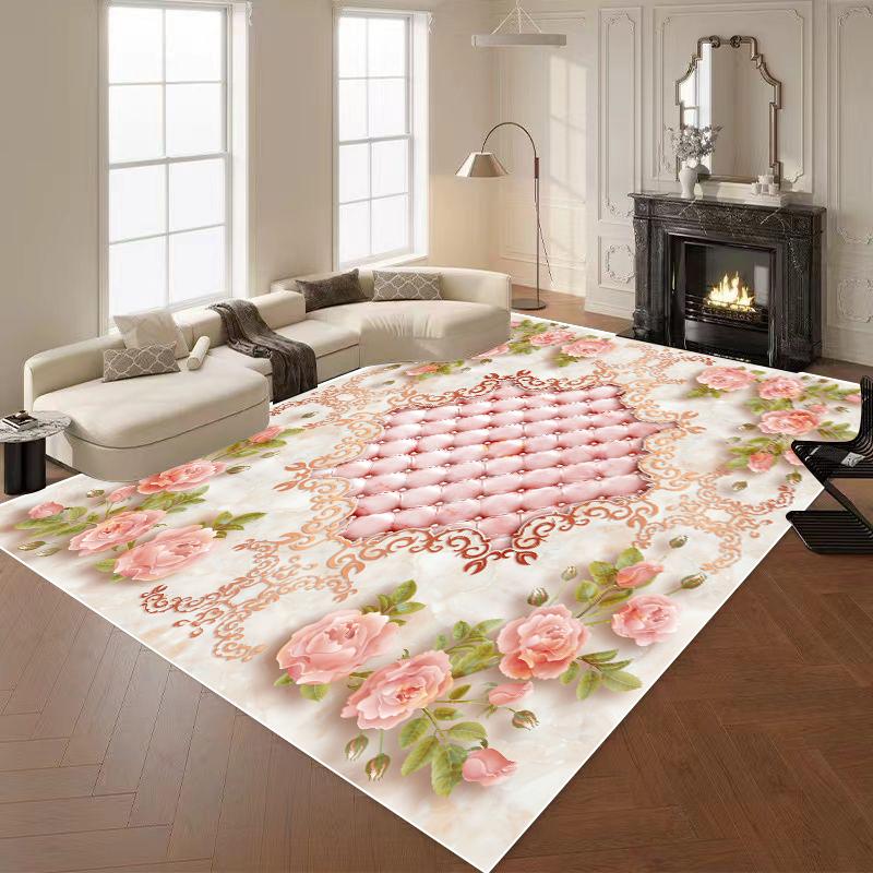 European Luxury Carpets for Living Room 3D Flower Decor Rug Large Bedroom Decoration Cloakroom Rug Non-slip Floor Mat Washable
