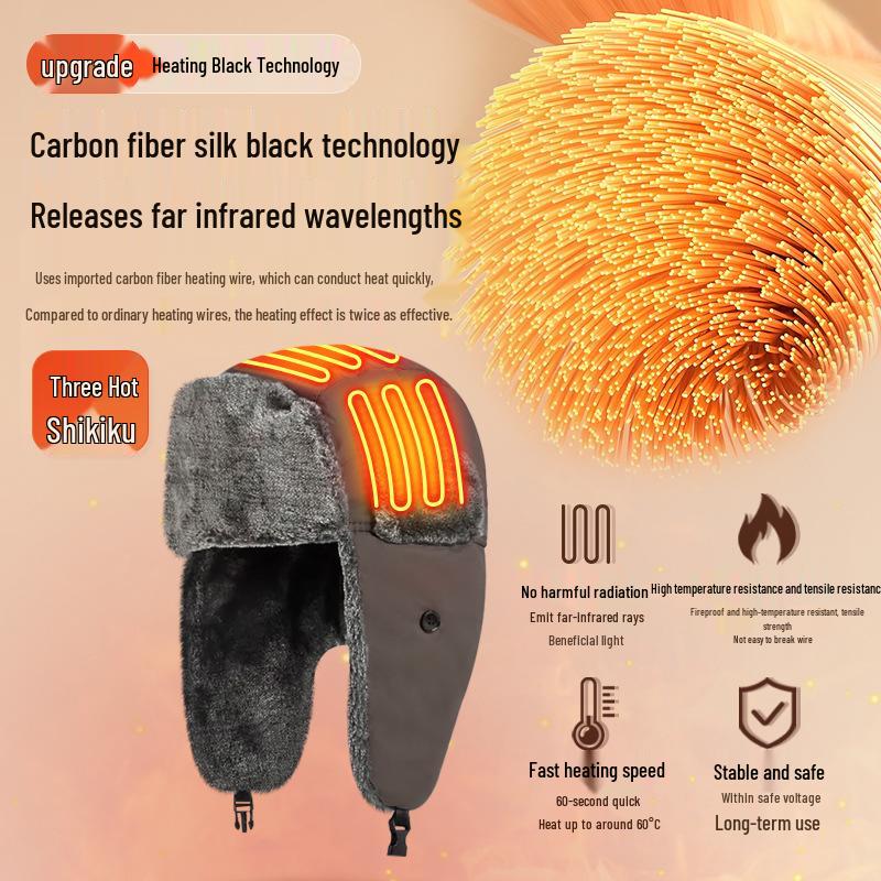 Carbon Fiber Far-Infrared Heated Winter Hat with Ear Protection and Velvet Lining for Outdoor Cold