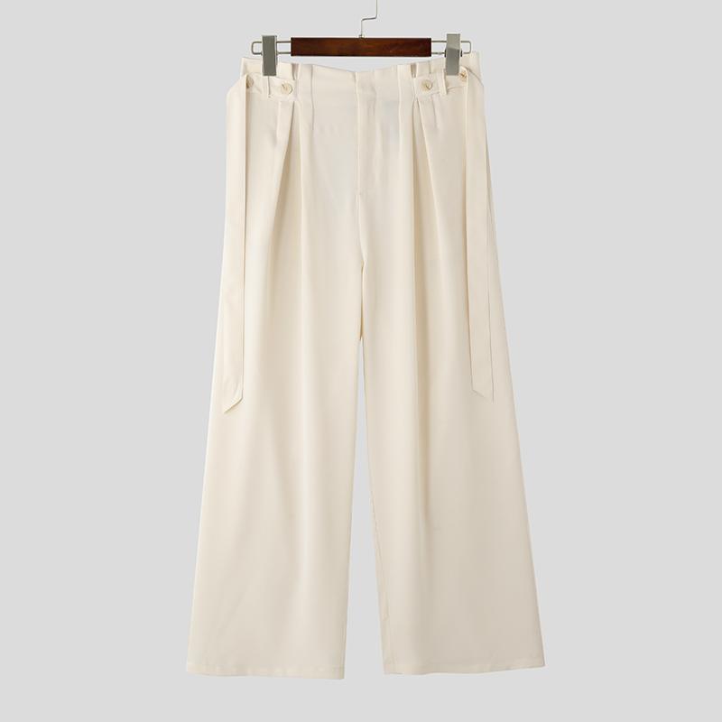 

INCERUN Men Zipper High Waist Belt Casual Loose Long Wide Legs Pants Trousers 3XL абрикосовий