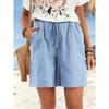 Women's Spring Summer Linen Solid Color Shorts Casual Sports Women's Shorts Three-quarter Pants with Drawstring Shorts