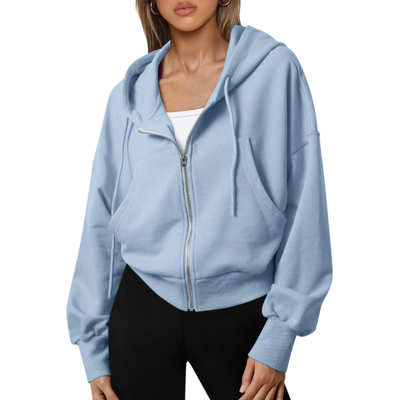 

Женский осенне-зимний повседневный корсет на молнии с капюшоном, свободный пуловер для йоги с талией 4/3 для больших мальчиков, повседневный пуловер для йоги с длинными рукавами L небесно-голубой