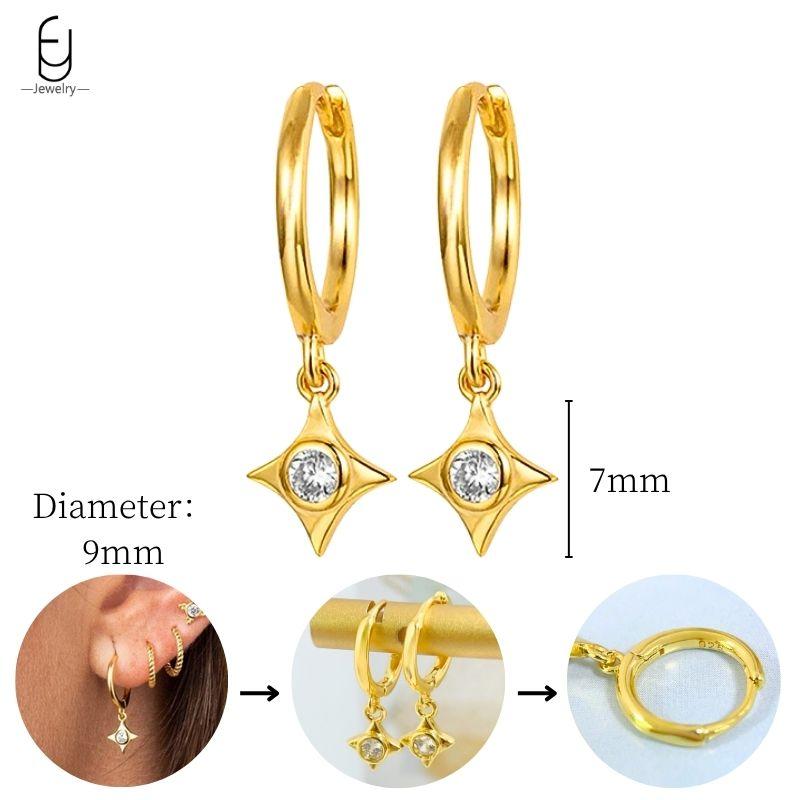 925 Sterling Silver Needle Vintage Heart/Shell Pendant Earrings Round/Square Plate Hoop Earrings for Women Party Fashion Jewelry