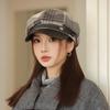 New Plaid Duck Tongue Octagonal Hat Female Beret Autumn and Winter Newsboy Painter Hat