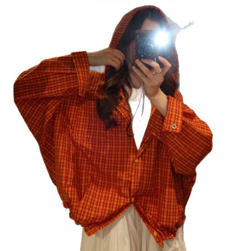 Womens Oversized Plaid Hooded Long Sleeve Shirt Jacket Casual Loose Fit 2026 Fall Collection