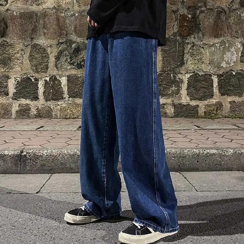 Móda Pánské Jednobarevné Džíny Volné Rovné Korejské Vintage High Street Hip-hop Y2K Ležérní Denní přetahovací široké kalhoty
