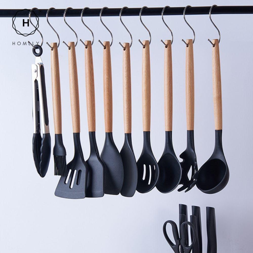 Homlly 19pcs Kitchen Cooking Utensils Set with Stainless Steel Knife Set with Block