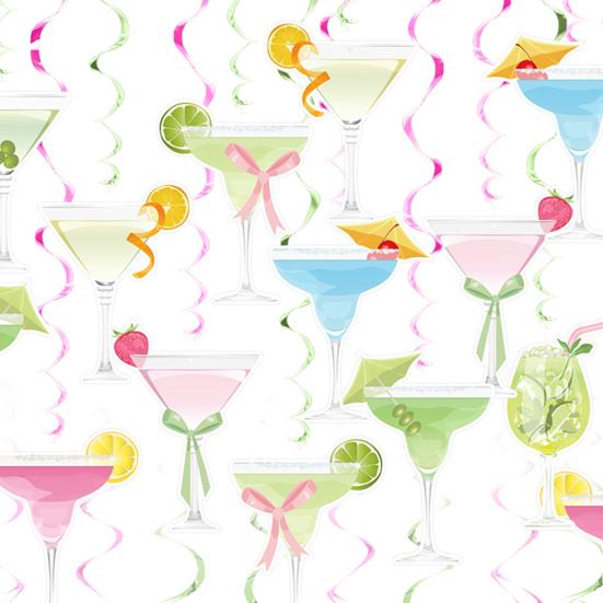 48Pcs/Set Martini Party Hanging Swirl Decoration Ceiling Hanging Streamer Spiral Decor Birthday Graduation Wedding Celebration Baby Shower Party