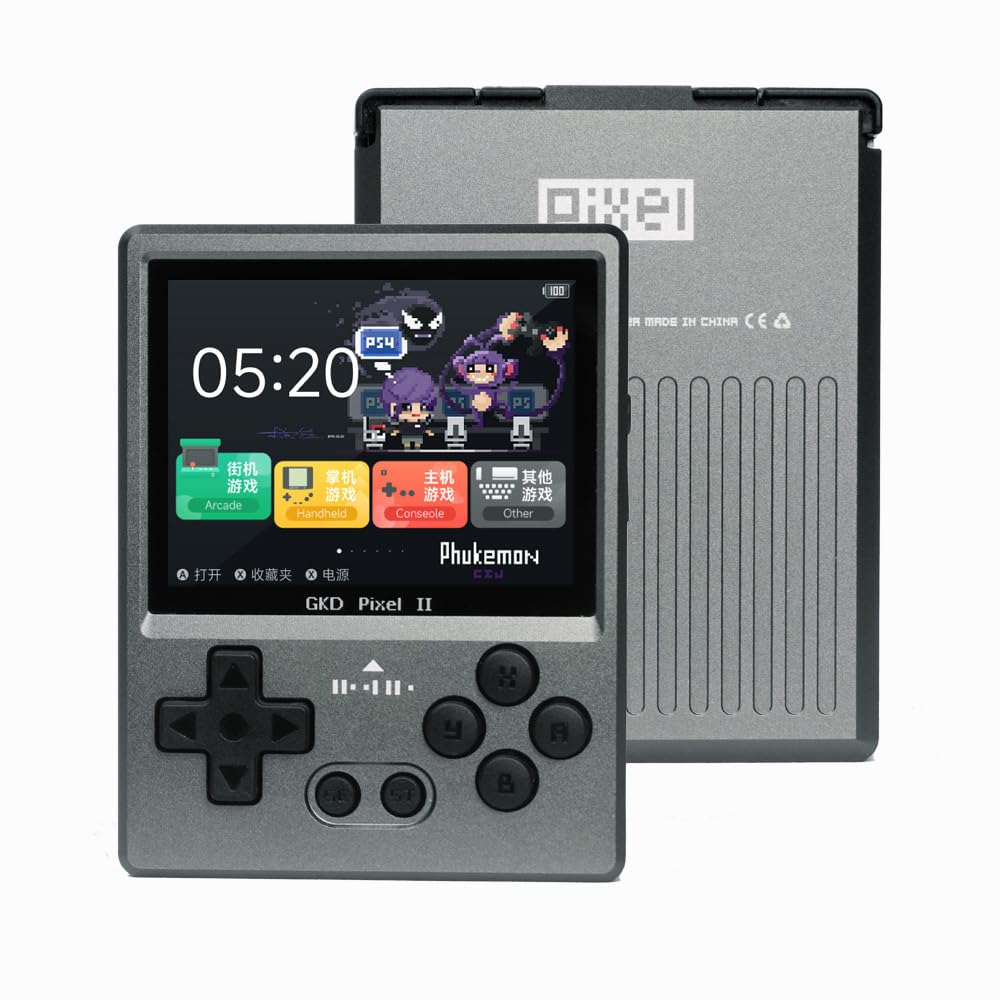 

GKD Pixel II RK3326S Whatsko Retro Portable Game Console CNC Aluminum Metal Handheld Game Console OpenSource System 2.4 Inch Full IPS Screen 64GB Gray
