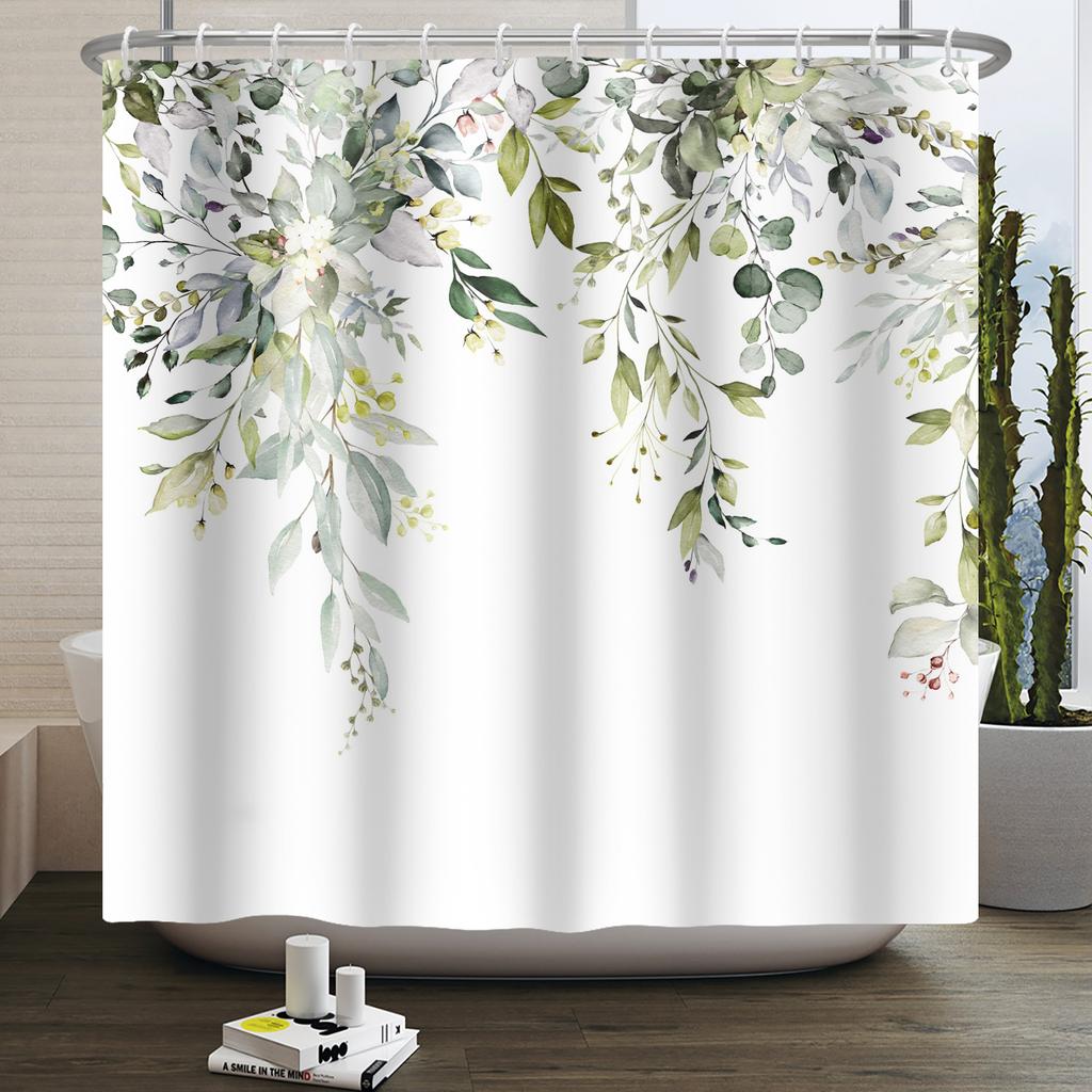 Watercolor Green Leaf Shower Curtain for Bathroom Vines Plant Nordic Minimalist Polyester Botanic Curtain for Home Hotel 180x2