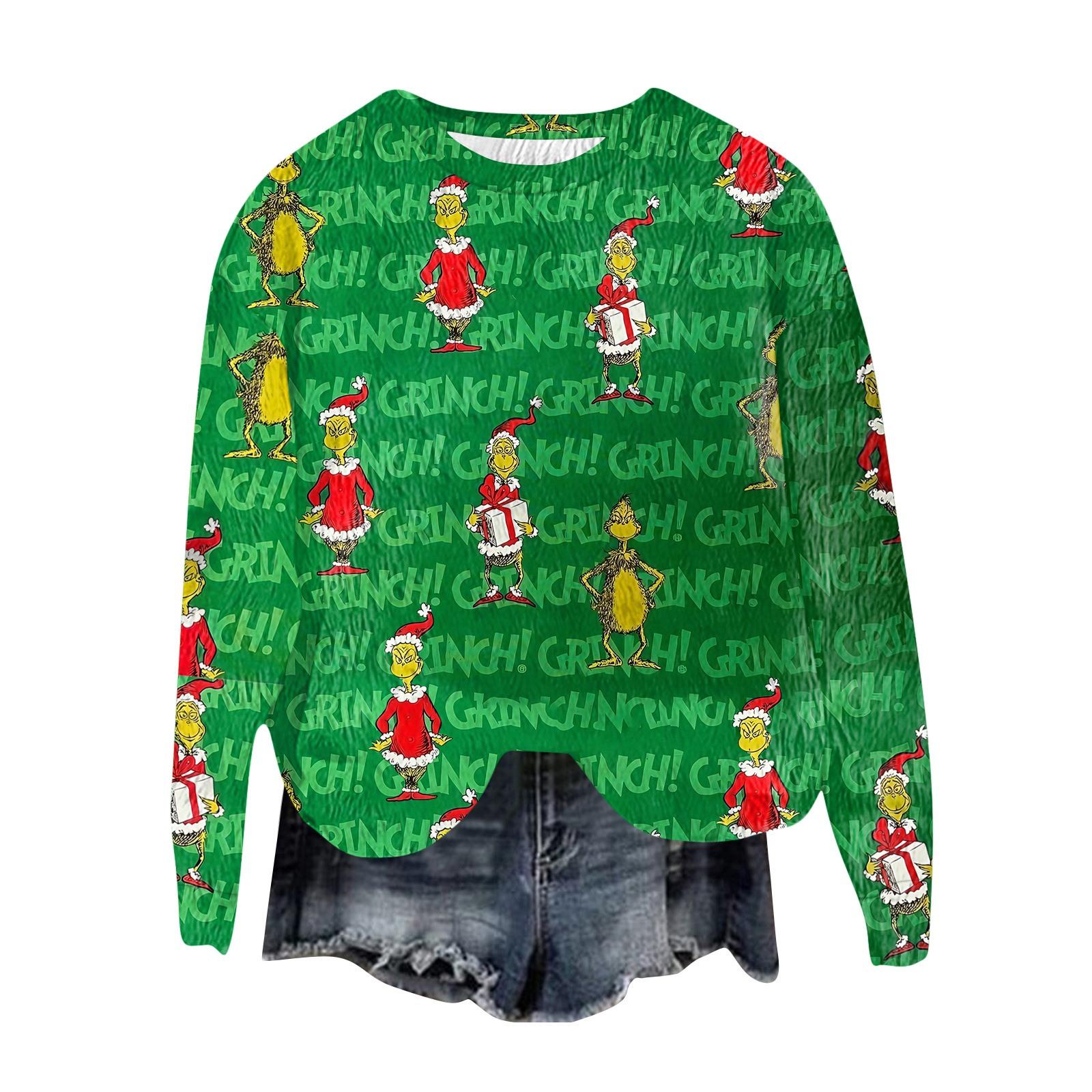 

Женский модный пуловер с круглым вырезом, футболка с длинным рукавом, рождественская толстовка с принтом XXL